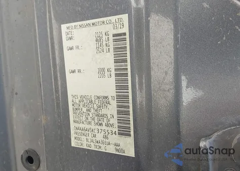 2019 Nissan Maxima 3.5 Sr from USA, damaged, VIN 1N4AA6AV5KC375534